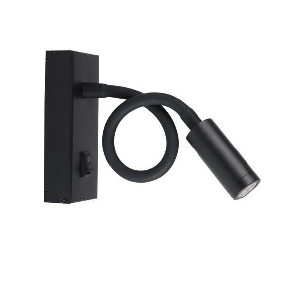 "Sort LED væglampe med justerbar retning, elegant design, indbygget LED lyskilde, ideel som læselampe i boligindretning"