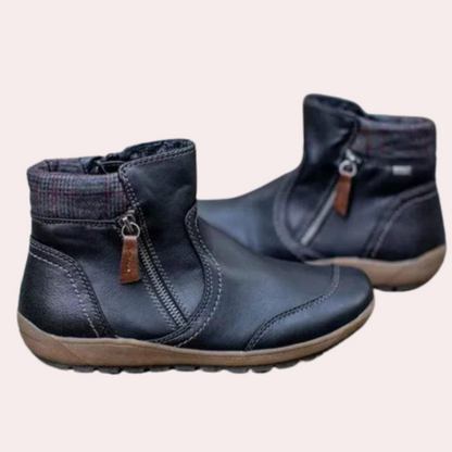 "Sort vandtæt vinterstøvle til kvinder med ergonomisk design, skridsikker ydersål og stilfuldt udseende for vinterbrug."