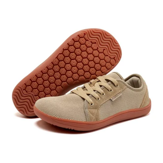 Sorte barfods sneakers til mænd med strikket overdel, bred tåboks og gummisål, perfekt til udendørs brug og daglig komfort.