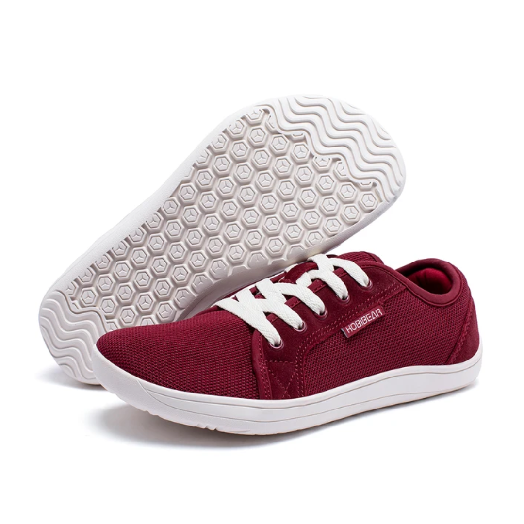 Sorte barfods sneakers til mænd med strikket overdel, bred tåboks og gummisål, perfekt til udendørs brug og daglig komfort.