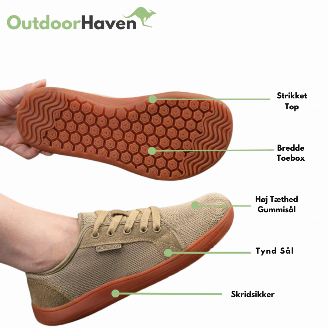 Sorte barfods sneakers til mænd med strikket overdel, bred tåboks og gummisål, perfekt til udendørs brug og daglig komfort.