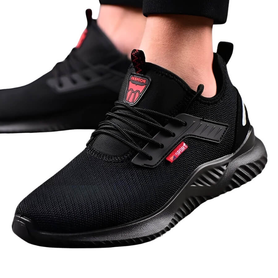 "Sorte, skridsikre sikkerhedssko med åndbart design og hård tåbeskyttelse for komfort og sikkerhed"