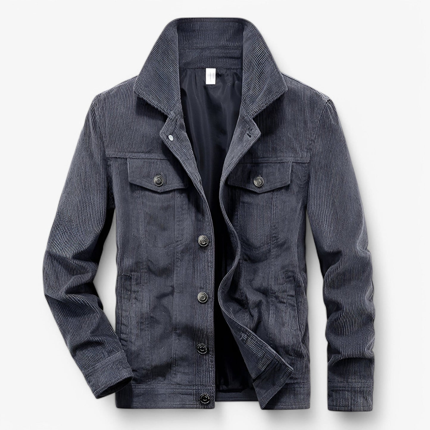 Stilfuld fløjlsjakke med knaplukning og elegante lommedetaljer, perfekt til herremode og giver en sofistikeret stil.