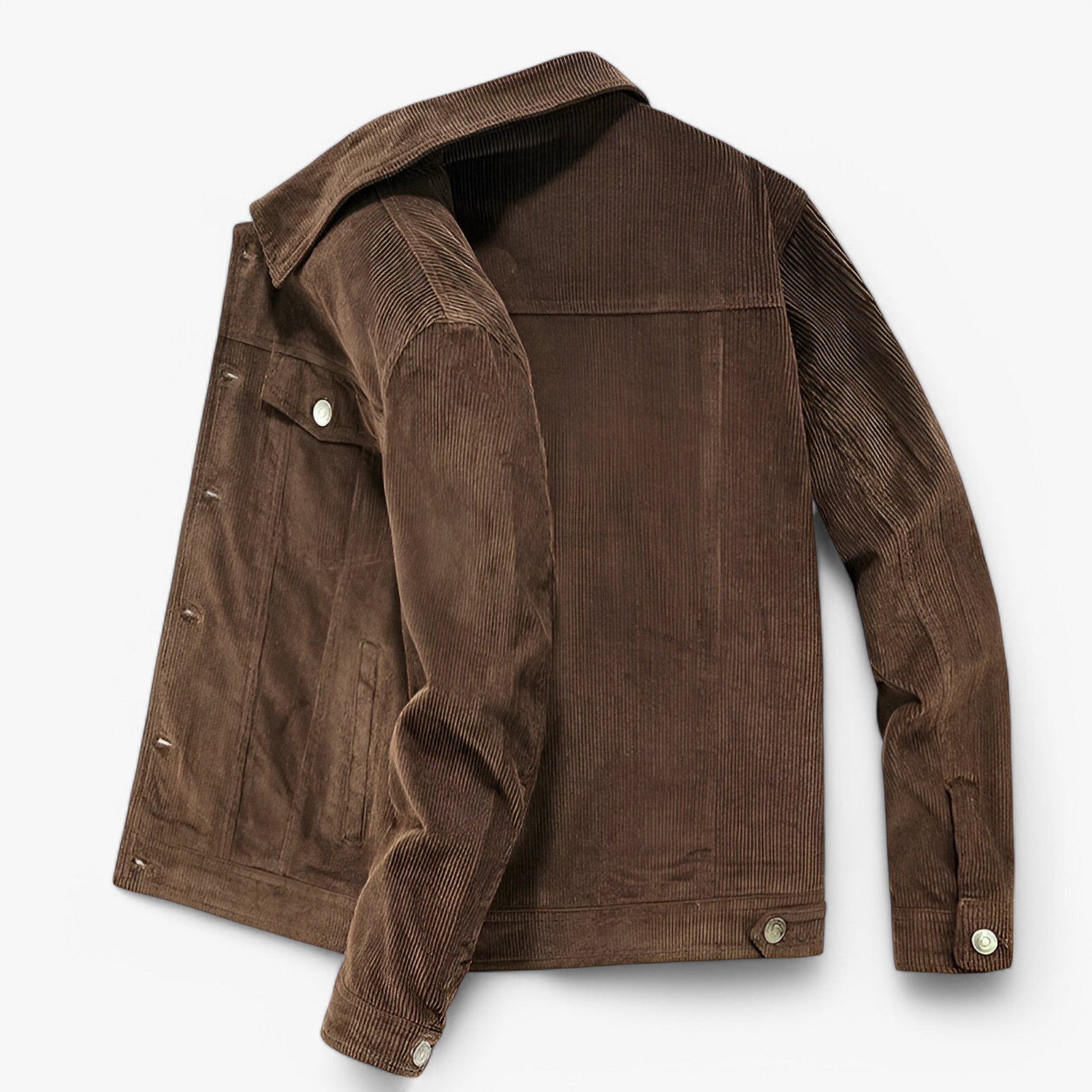 Stilfuld fløjlsjakke med knaplukning og elegante lommedetaljer, perfekt til herremode og giver en sofistikeret stil.