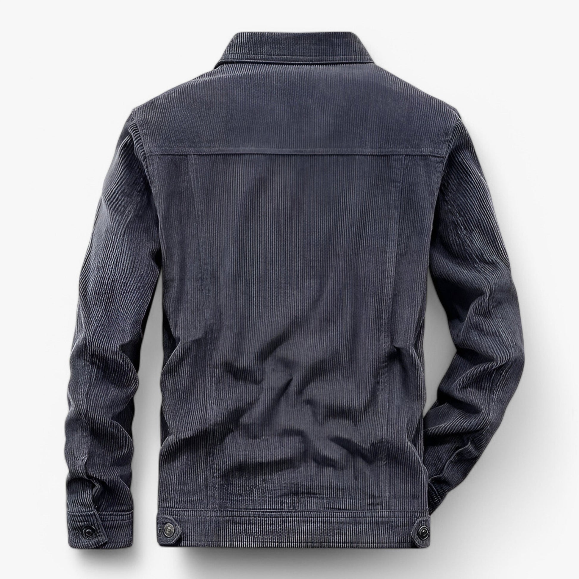 Stilfuld fløjlsjakke med knaplukning og elegante lommedetaljer, perfekt til herremode og giver en sofistikeret stil.