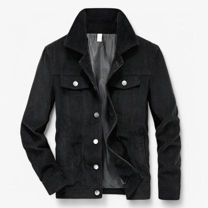 Stilfuld fløjlsjakke med knaplukning og elegante lommedetaljer, perfekt til herremode og giver en sofistikeret stil.