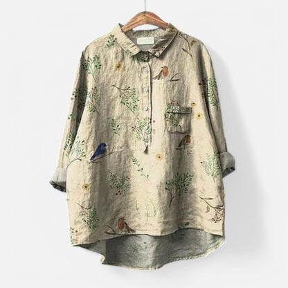 "Stilfuld løs pasform blomstret bluse til kvinder med elegante detaljer, perfekt til hverdags- og festlige lejligheder."