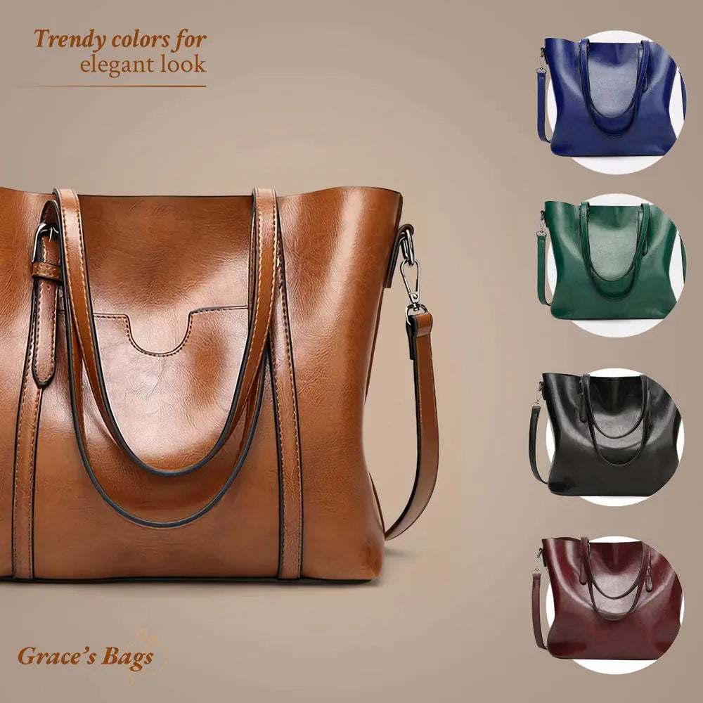 "Stilfuld skuldertaske i kunstlæder, tilgængelig i flere farver, inkl. blå og sort, klassisk og elegant design til kvinder."