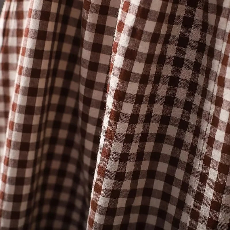 "Stilfulde gingham wide-leg bukser i retro ternet design, bomuldsblanding, afslappet pasform, elastisk talje, beige/hvid"