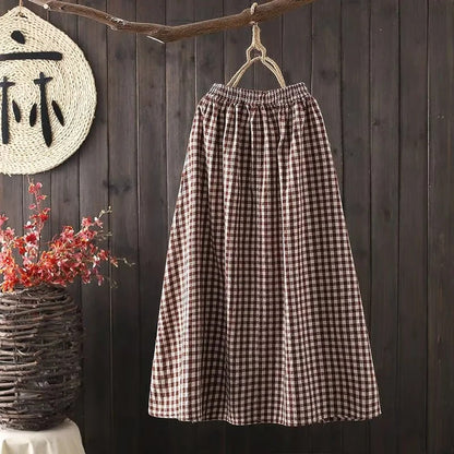 "Stilfulde gingham wide-leg bukser i retro ternet design, bomuldsblanding, afslappet pasform, elastisk talje, beige/hvid"