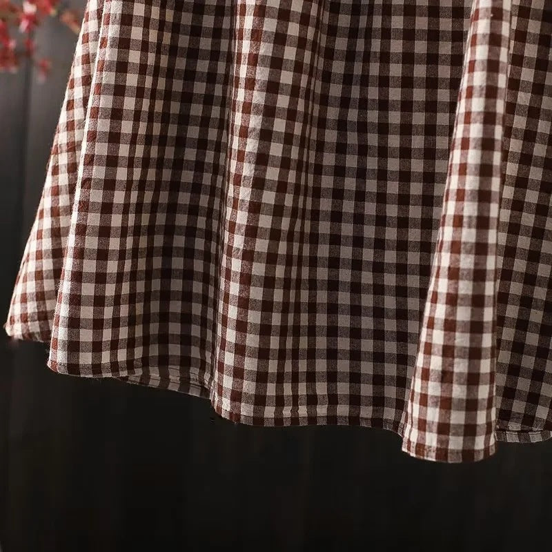 "Stilfulde gingham wide-leg bukser i retro ternet design, bomuldsblanding, afslappet pasform, elastisk talje, beige/hvid"