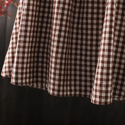 "Stilfulde gingham wide-leg bukser i retro ternet design, bomuldsblanding, afslappet pasform, elastisk talje, beige/hvid"