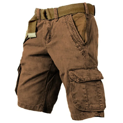 Stilfulde herre cargo shorts i 100% bomuld, klassisk design, beige, med rummelige lommer, perfekt til sommerens eventyr.