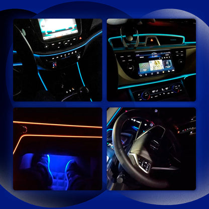 "Stilfuldt LED stemningslys til bilinteriør, elegant lys i forskellige farver, skaber luksuriøs atmosfære i køretøjet."