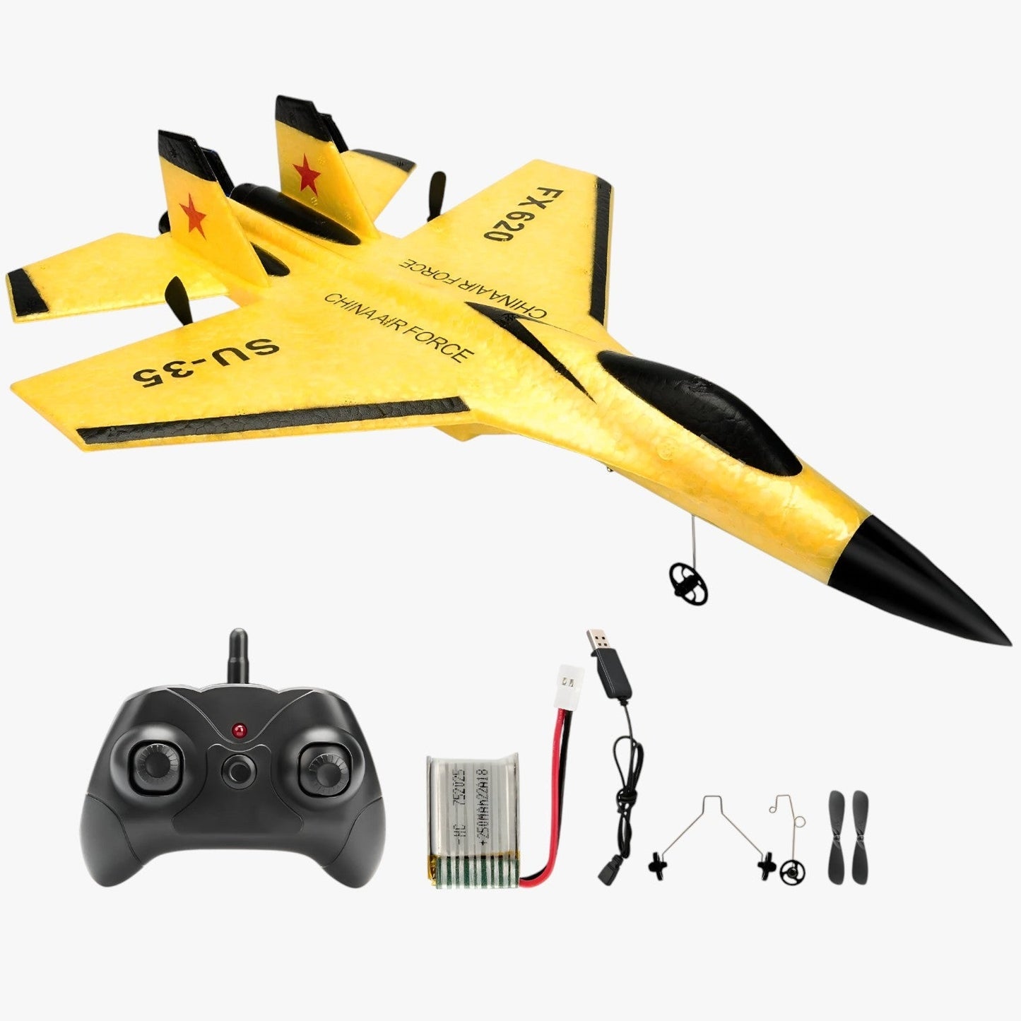 "Svævende RC-fly med slank konstruktion og iøjnefaldende LED-lys, perfekt som børnelegetøj til actionfyldte eventyr."