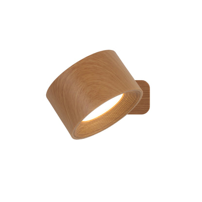 "Ticky magnetisk væglampe i trælook, fleksibel trådløs, elegant design, justerbar lysfarve, kompakt og moderne."