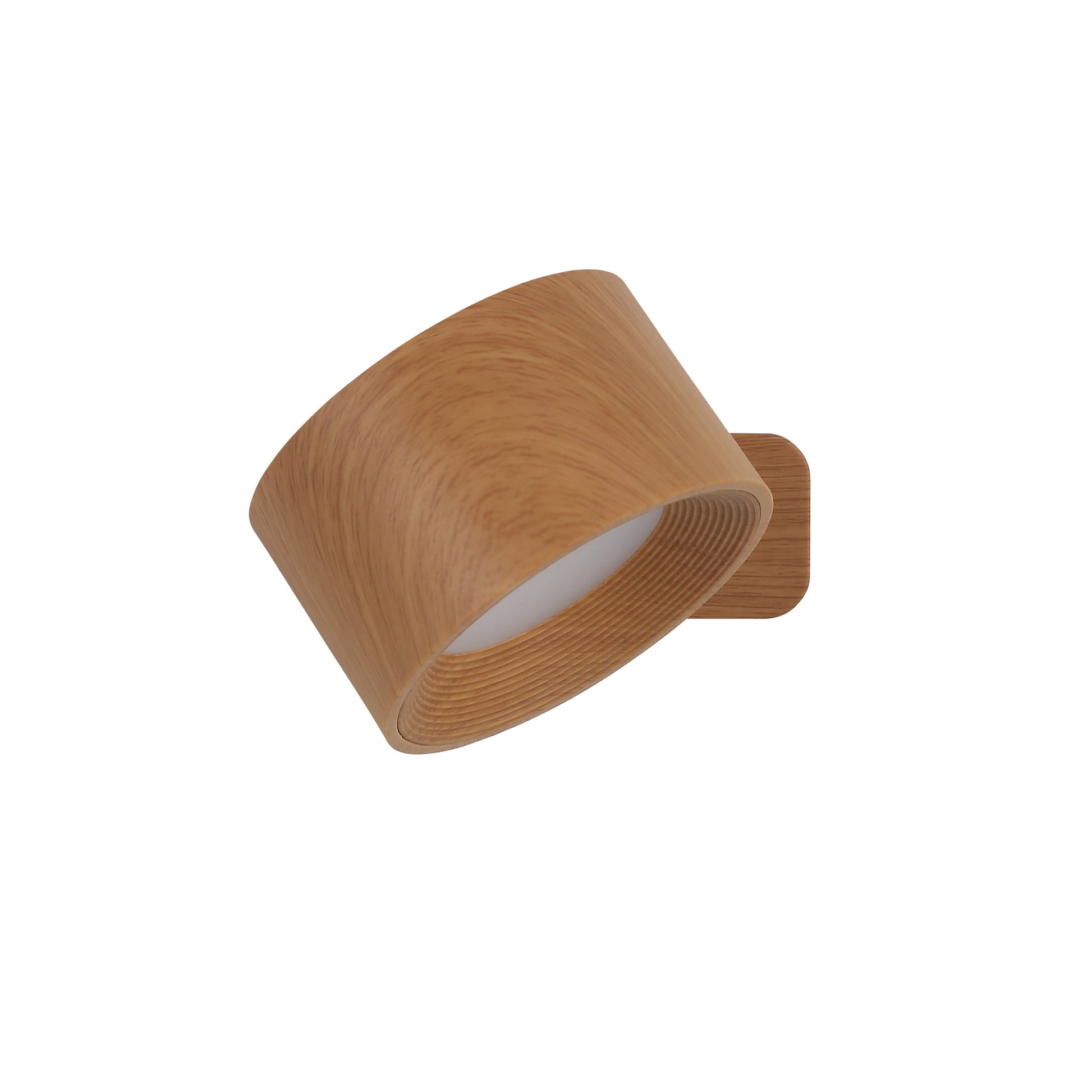 "Ticky magnetisk væglampe i trælook, fleksibel trådløs, elegant design, justerbar lysfarve, kompakt og moderne."