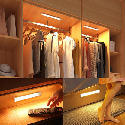 Trådløs sensorlampe med tre lysfarver, vægmonteret, minimalistisk design, varm og kold hvid lys, energibesparende.