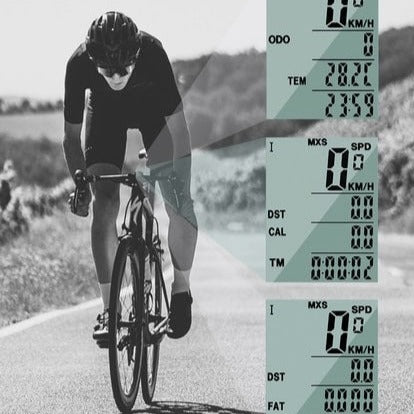 "Trådløs vandtæt cykelcomputer med klar baggrundsbelyst LCD-skærm, ideel til realtids performance tracking på cykler."