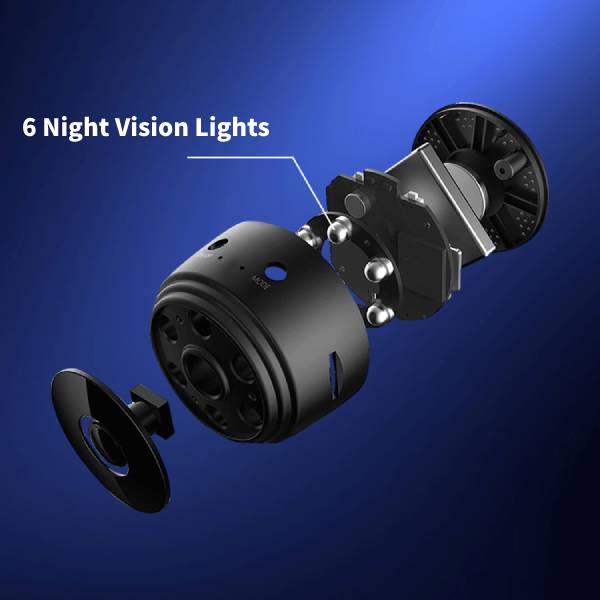 "Trådløst HD-bakkamera, sort og kompakt med 32GB SD-kort, infrarøde LED'er og magnetisk montering, perfekt til biler."