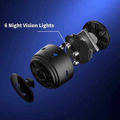 "Trådløst HD-bakkamera, sort og kompakt med 32GB SD-kort, infrarøde LED'er og magnetisk montering, perfekt til biler."