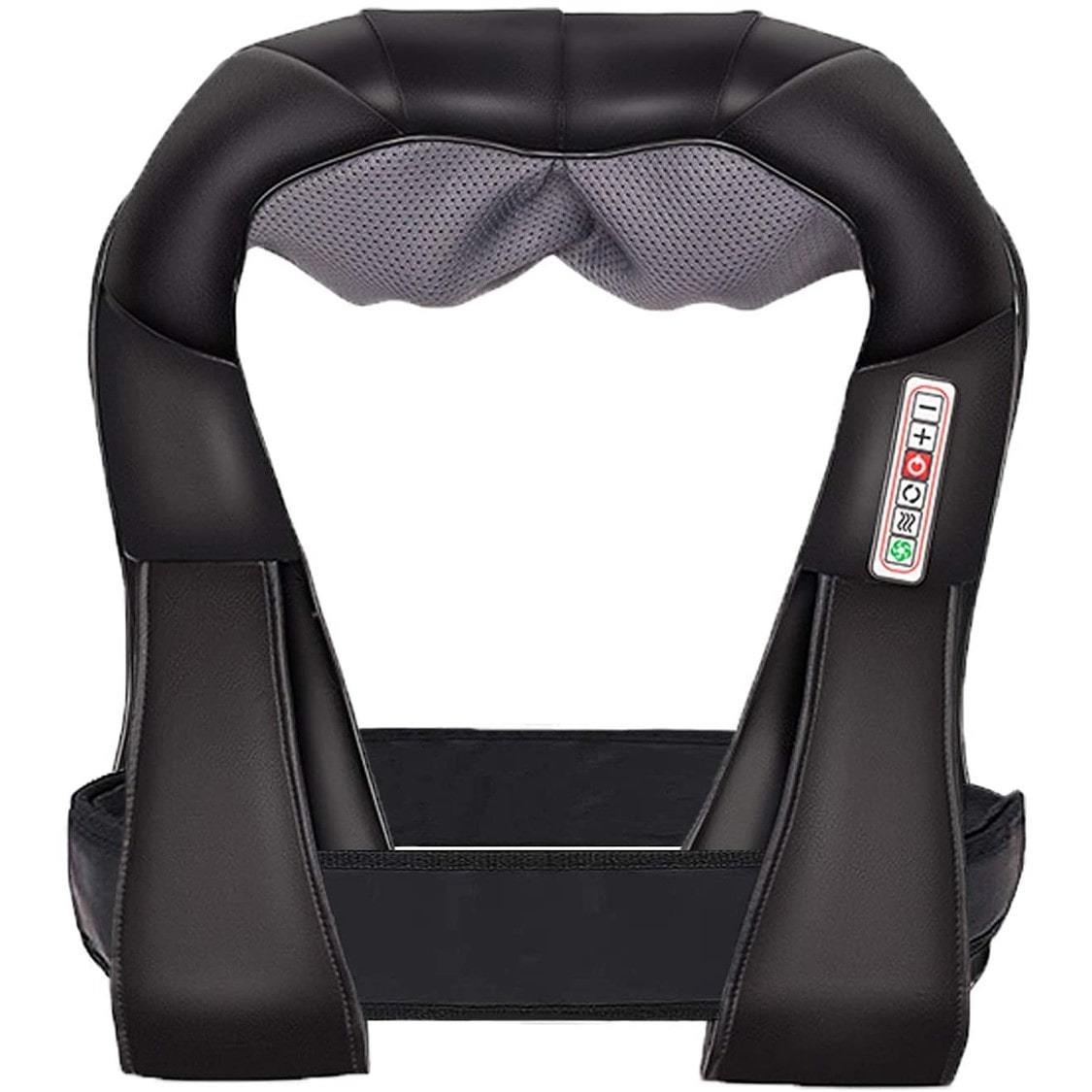 "Trådløst massageapparat i moderne design med 16 massagekugler og infrarød varme for dyb afslapning af nakke og ryg."