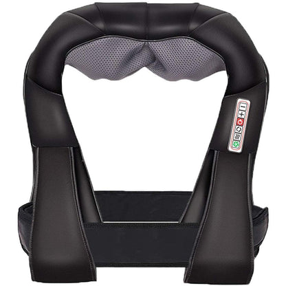 "Trådløst massageapparat i moderne design med 16 massagekugler og infrarød varme for dyb afslapning af nakke og ryg."