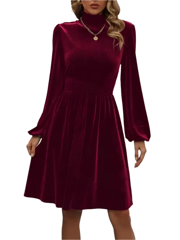 "Turtleneck velour kjole, lanterneærmer, elegant rullekrave, efterårs- og vintermode til kvinder"