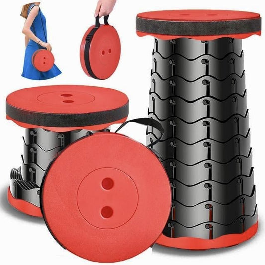 "Udtrækkelig skammel i nylon, justerbar 44 cm, letvægt 0,9 kg, sort, blå, gul, rød, grå, perfekt til udendørs brug."