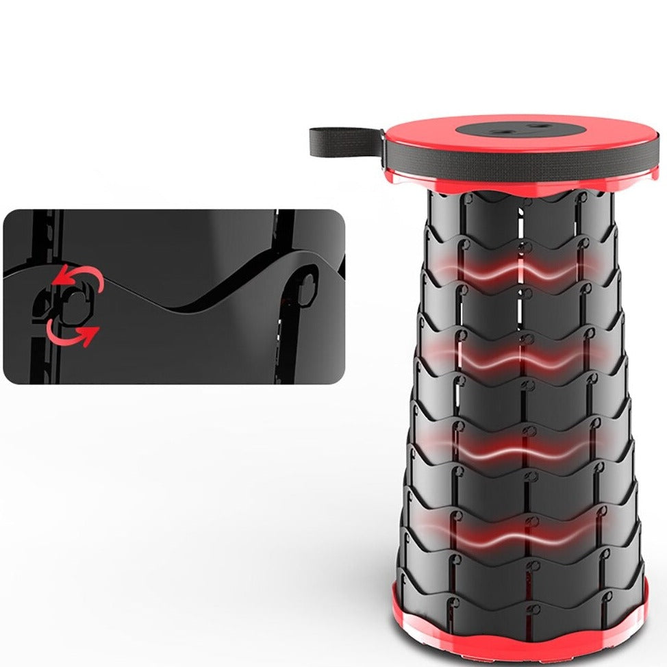 "Udtrækkelig skammel i nylon, justerbar 44 cm, letvægt 0,9 kg, sort, blå, gul, rød, grå, perfekt til udendørs brug."