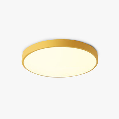 "Ultra-flad LED loftlampe i pastelfarver, elegant design, blødt lys, flere størrelser, velegnet til moderne interiør."