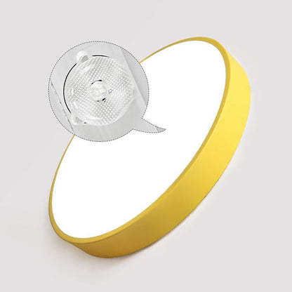 "Ultra-flad LED loftlampe i pastelfarver, elegant design, blødt lys, flere størrelser, velegnet til moderne interiør."