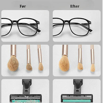 "Ultralydsrens til briller med højfrekvensteknologi, kompakt design, effektiv i 3 min, renser fedt og støv grundigt."