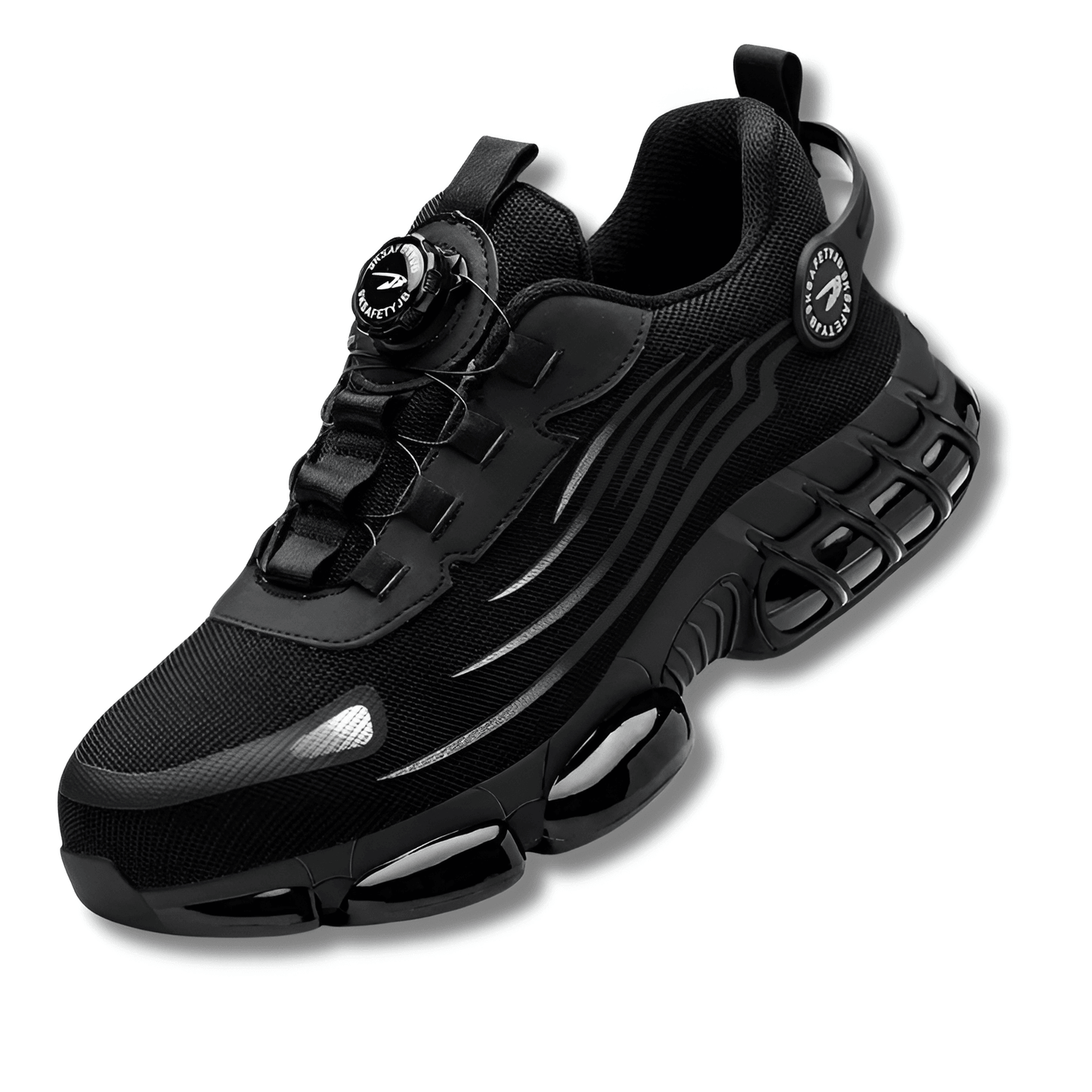"Unisex letvægts sikkerhedssko uden snørebånd, sorte med skridsikker sål og ståltåkappe, moderne arbejdssko"