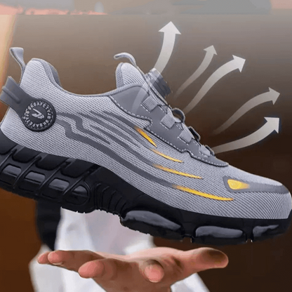 "Unisex letvægts sikkerhedssko uden snørebånd, sorte med skridsikker sål og ståltåkappe, moderne arbejdssko"