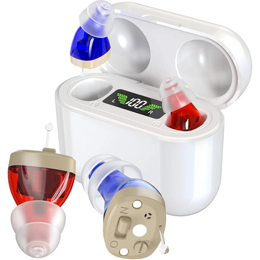 "Usynligt genopladeligt høreapparat med diskret design, avanceret lydteknologi og komfortable ørepropper for optimal lydoplev