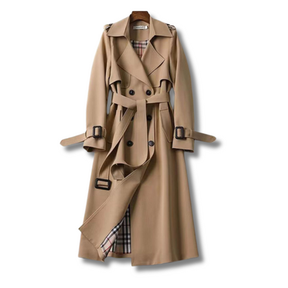 "Vandafvisende trenchcoat med justerbar pasform, klassisk design i beige, perfekt til alsidigt og elegant herrelook."