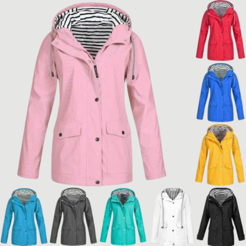"Vandtæt kvindelig trenchcoat, mellem-længde, hætte & lange ærmer, ideel til ustadigt forårs- og efterårsvejr."