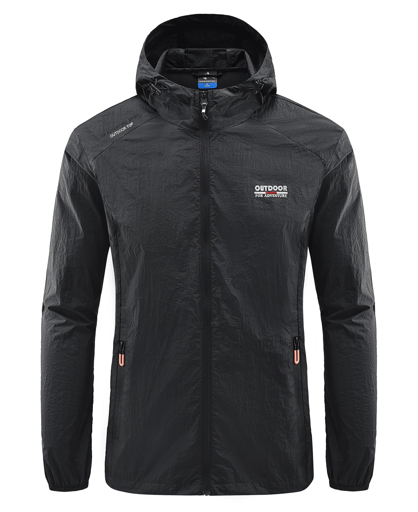 "Vandtæt vindtæt sommerjakke i lyseblå, unisex design, let og åndbar. Perfekt til udendørs sommeraktiviteter."