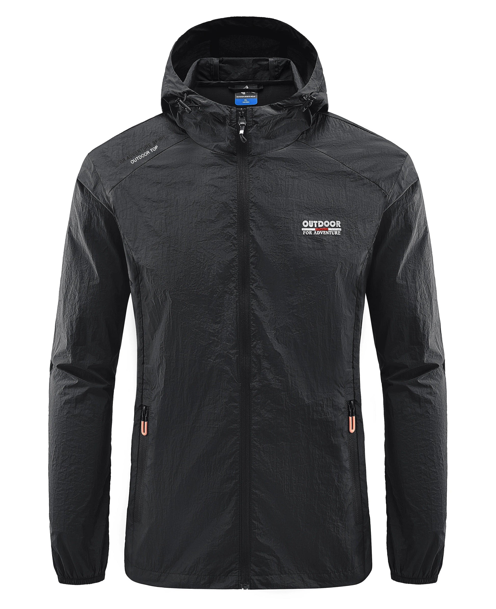 "Vandtæt vindtæt sommerjakke i lyseblå, unisex design, let og åndbar. Perfekt til udendørs sommeraktiviteter."