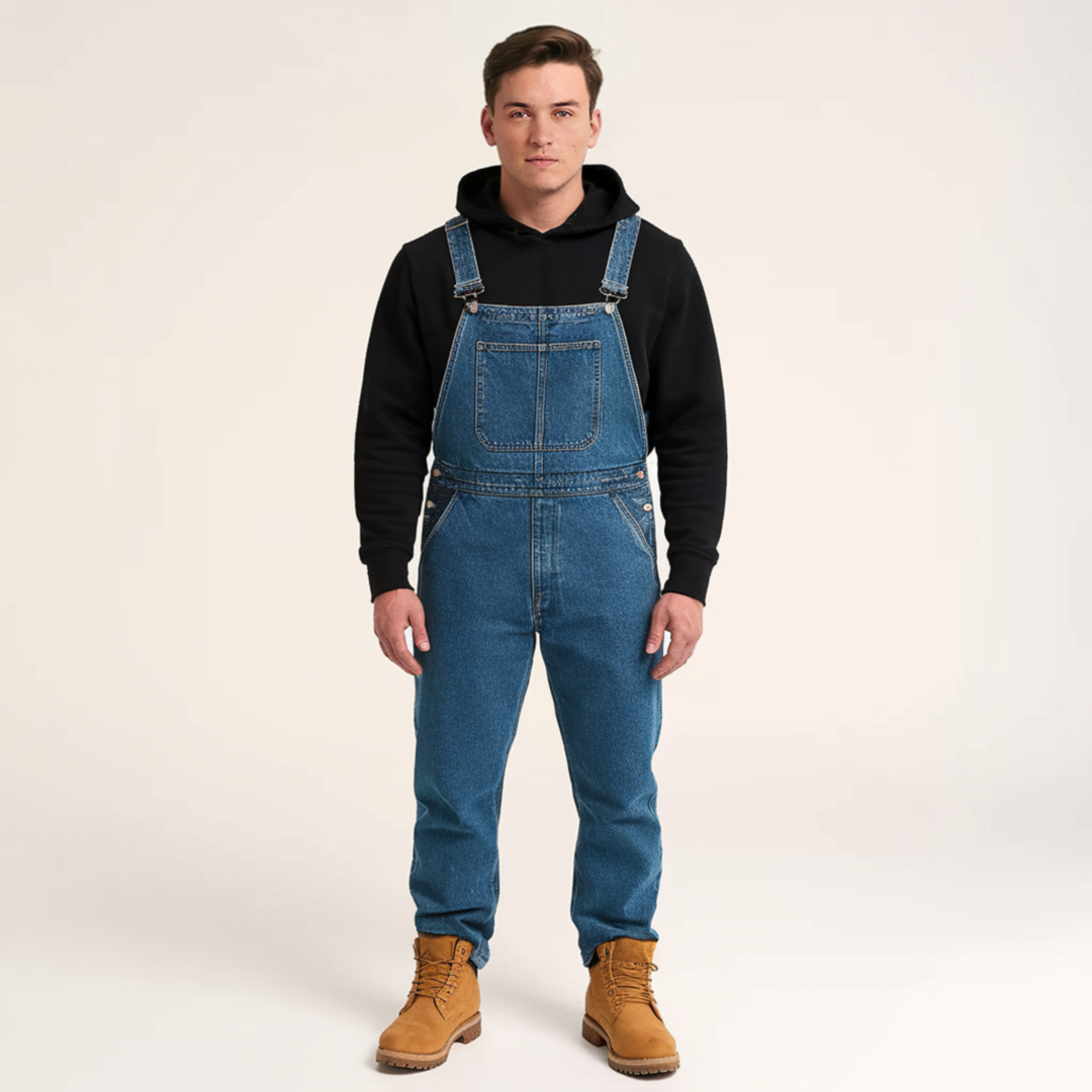 "Vintage denim overall til herrer med justerbare stropper og rummelige lommer i åndbar, fade-resistent stof"