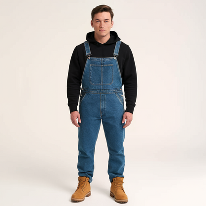 "Vintage denim overall til herrer med justerbare stropper og rummelige lommer i åndbar, fade-resistent stof"