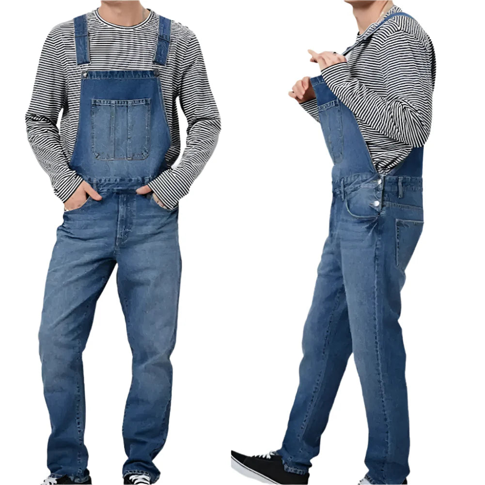 "Vintage denim overall til herrer med justerbare stropper og rummelige lommer i åndbar, fade-resistent stof"