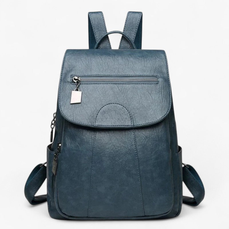 "Vintage læder rygsæk i blødt brun læder med polstrede stropper og rummelig indretning, perfekt til stilfulde rejser."