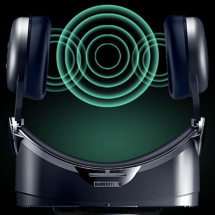 "VR-briller med bred skærm og integrerede hovedtelefoner for en fordybende 3D-lydoplevelse, perfekt til gaming."