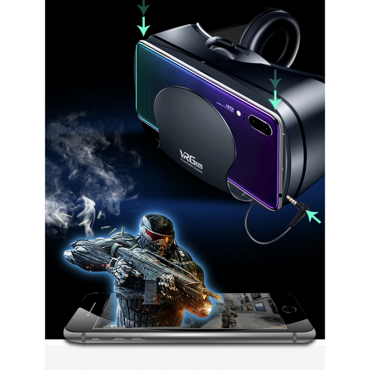 "VR-briller med bred skærm og integrerede hovedtelefoner for en fordybende 3D-lydoplevelse, perfekt til gaming."